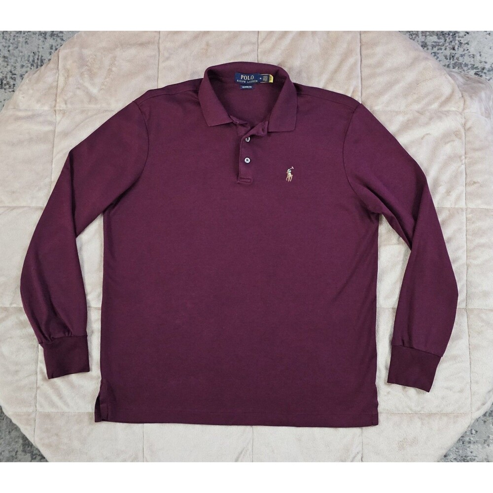 Polo Ralph Lauren Classic Fit Soft Polo Shirt Long Sleeve Burgundy Flesh Pony M